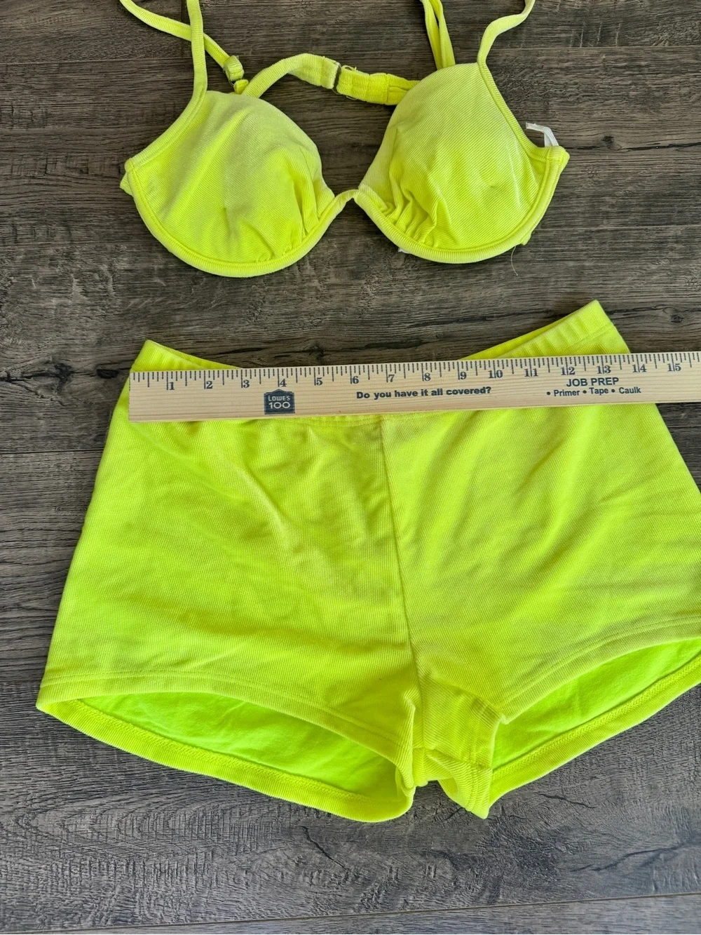 Vintage Neon Yellow Women’s Bikini Top and Swim Shorts Set
